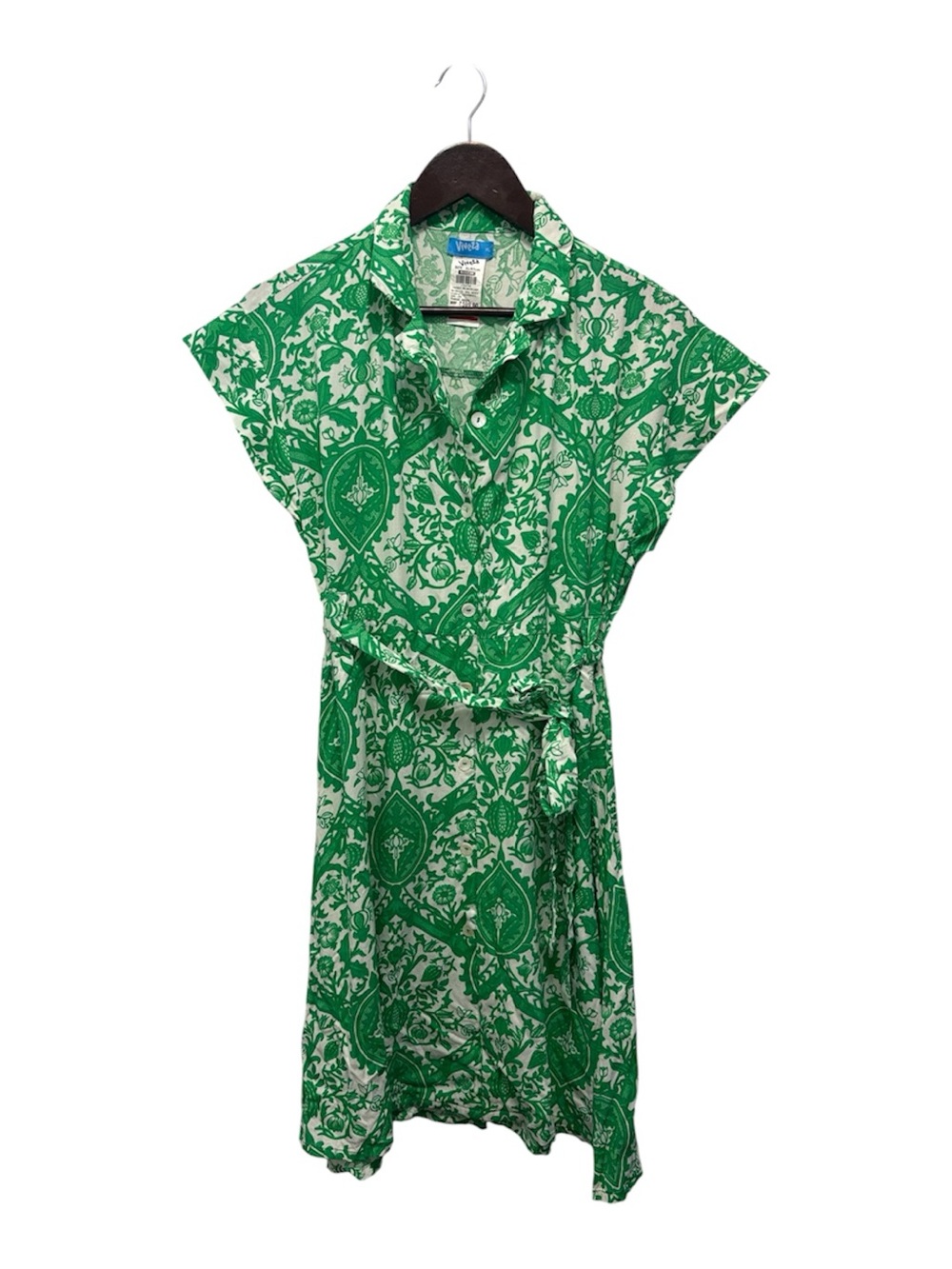 Green Paisley Wrap Dress with Tie Belt 100% Viscose Boho Vacation Aesthetic